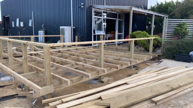 Timber deck framing under construction