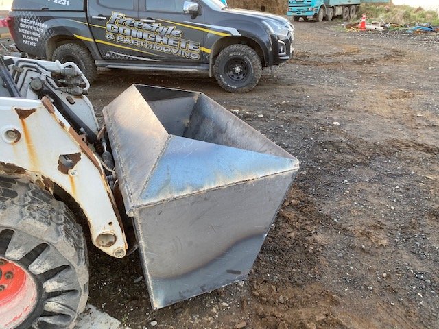 Our new concrete bucket for carting concrete to jobs where we can't get a truck or pump to.